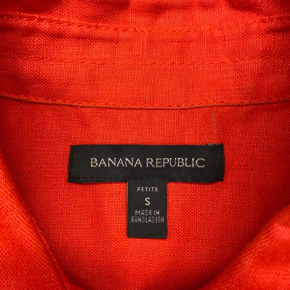 Banana Republic Petite Orange Linen Utility Romper Belted Short Sleeve Sz S Boho